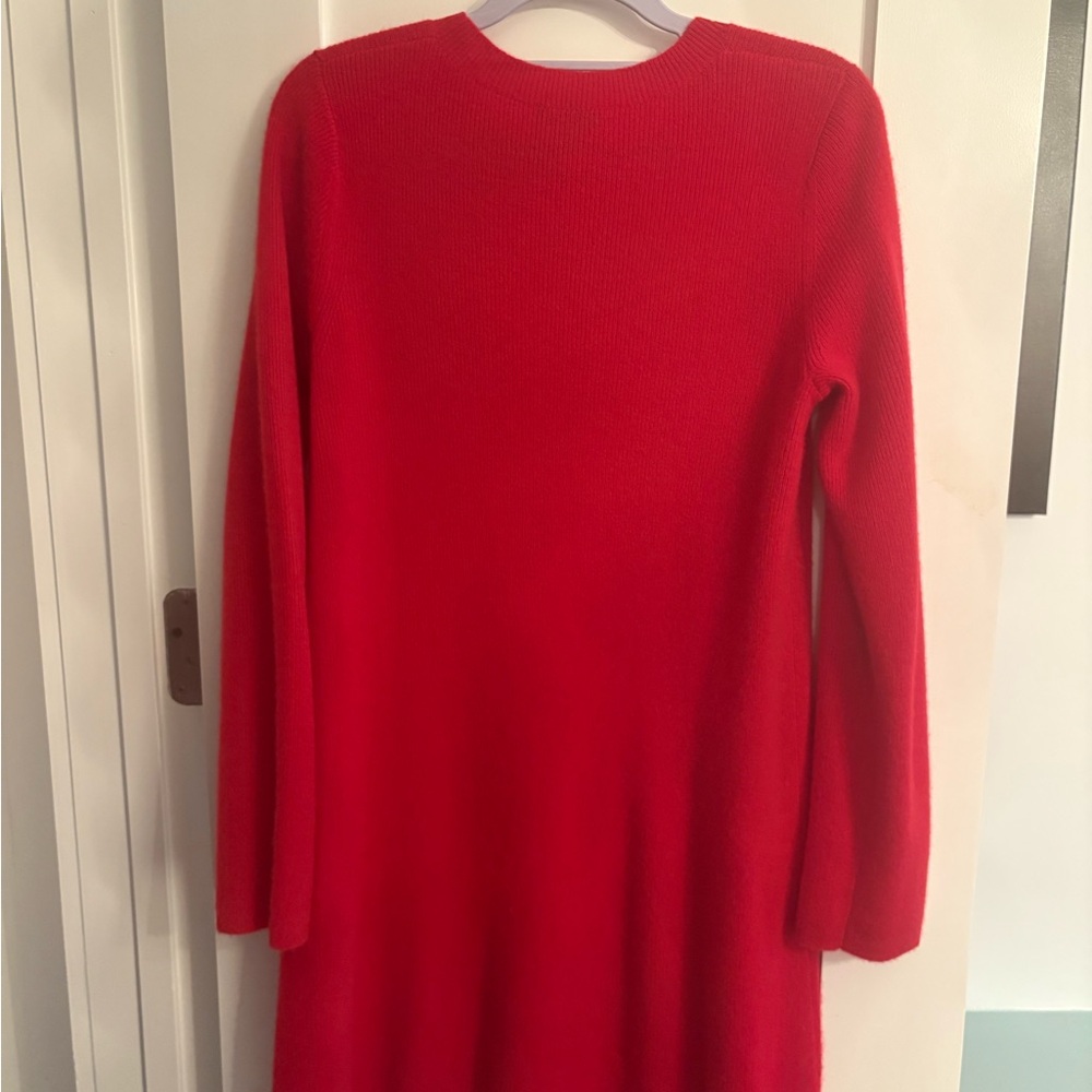 Aqua Cashmere Scallop Hem Red Long Sleeve Dress